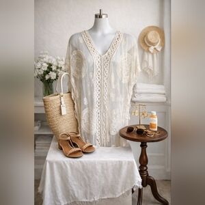 White Lace Long Swim Cover-Up|OS